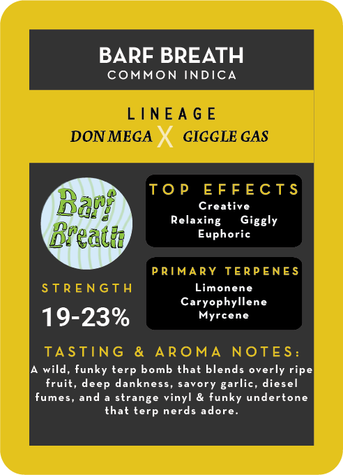 Barf Breath terpene profile card, back